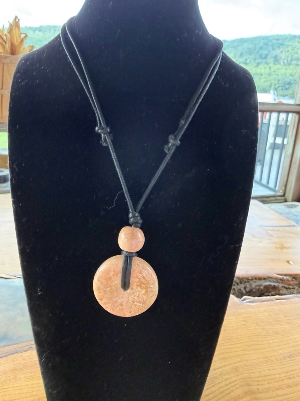 Handcrafted Tan Stone Disc Pendant Necklace